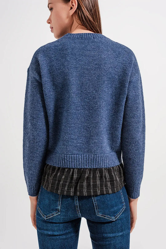Pull 2 en 1 avec sous-pull en marine - Pulls