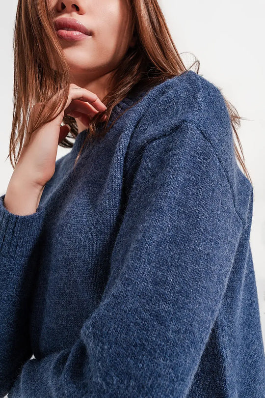 Pull 2 en 1 avec sous-pull en marine - Pulls