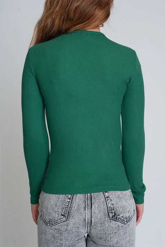 Pull à col asymétrique en vert - Pulls