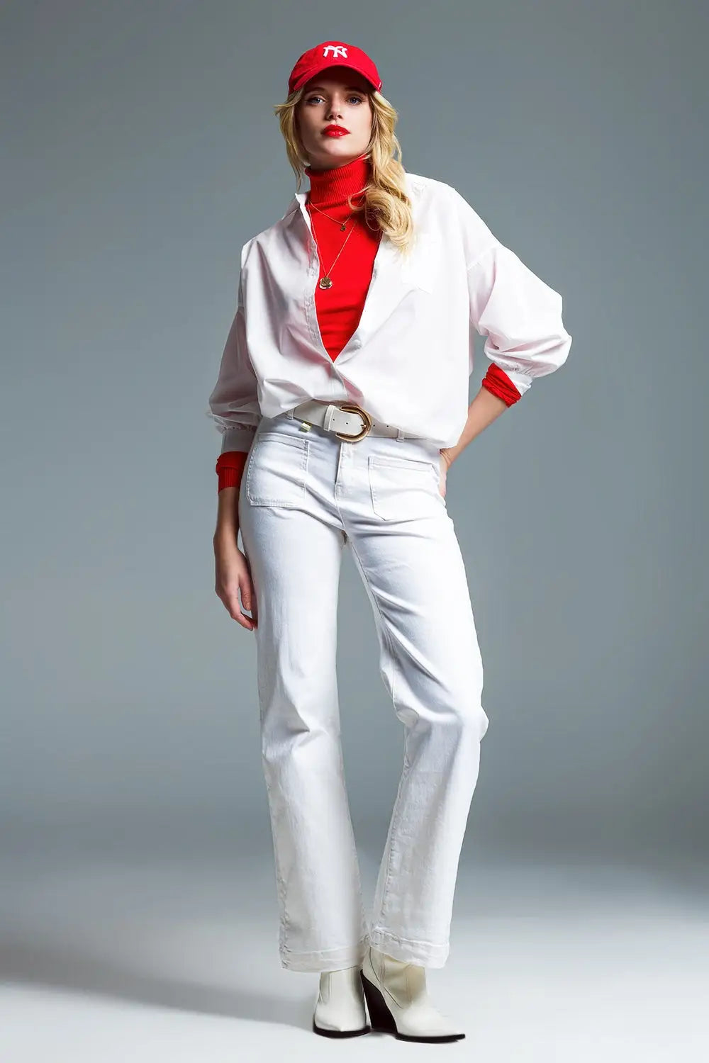 Pull à col montant en maille fine rouge - Pulls