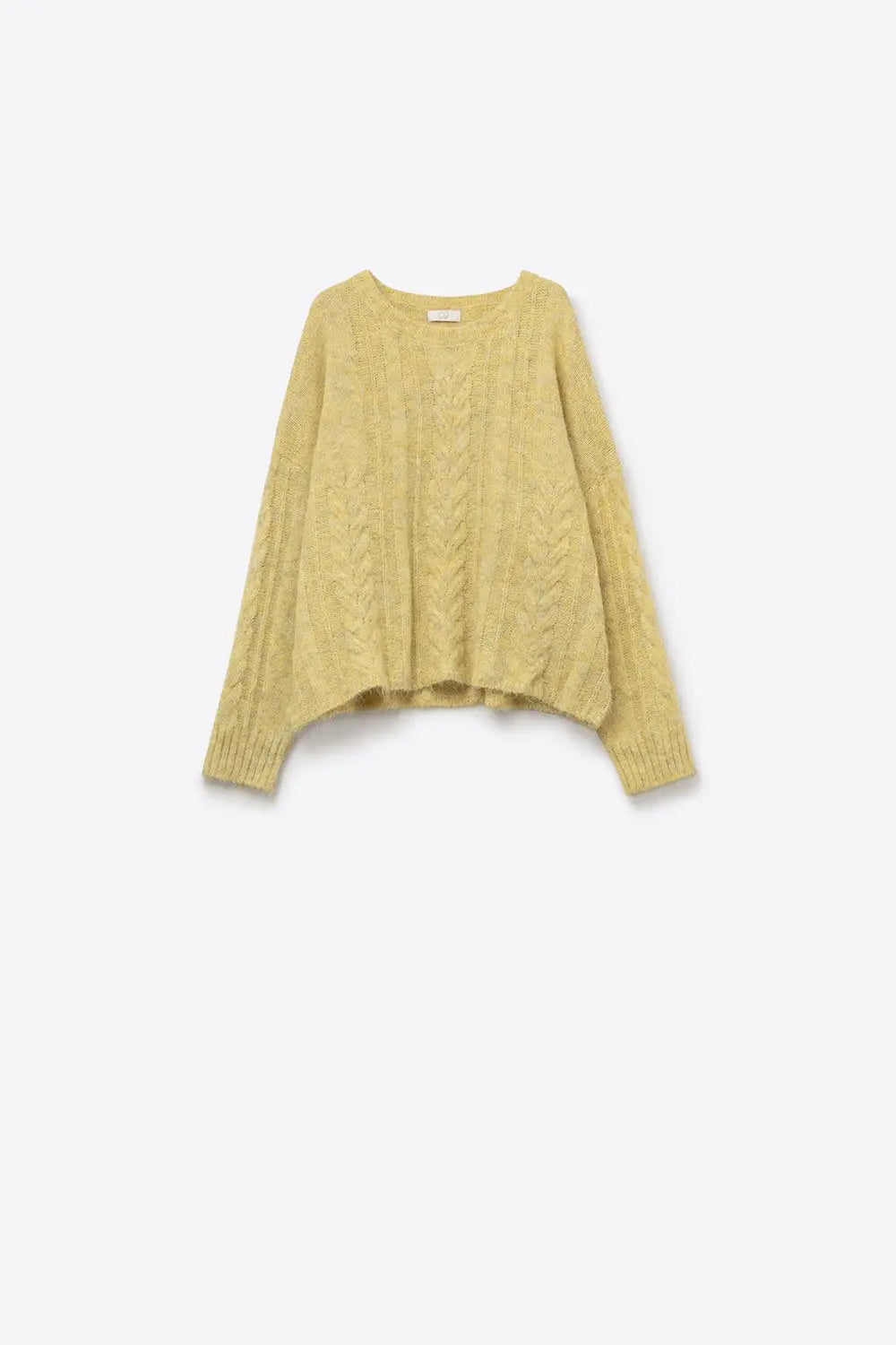 Pull à col ras du cou en maille fine câblée jaune - One Size / jaune - Pulls