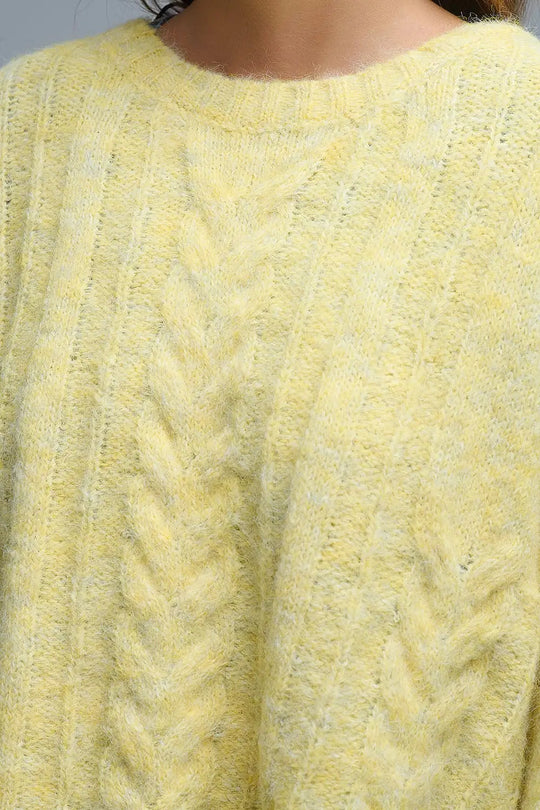 Pull à col ras du cou en maille fine câblée jaune - One Size / jaune - Pulls