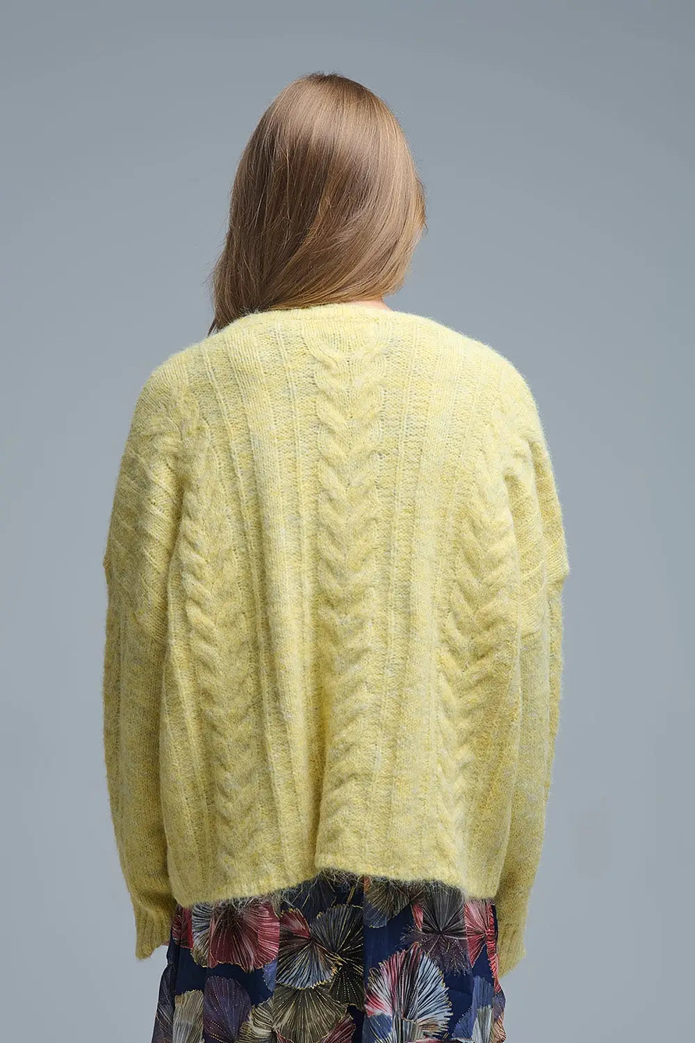 Pull à col ras du cou en maille fine câblée jaune - One Size / jaune - Pulls