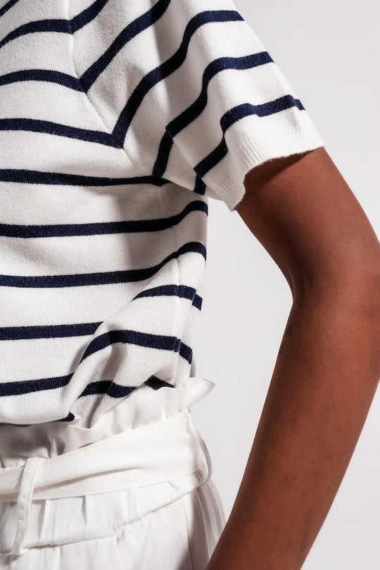 Pull à dos ajouré et laçage bleu marine - Pulls