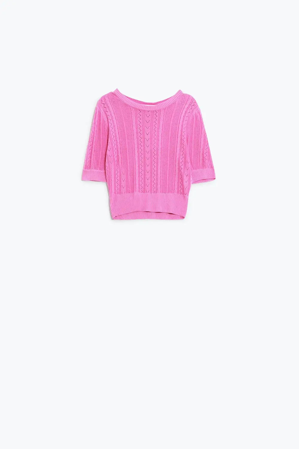 Pull à manches 3/4 en tricot fuchsia avec détails de rayures en zig-zag - One Size / fuchsia - Pulls