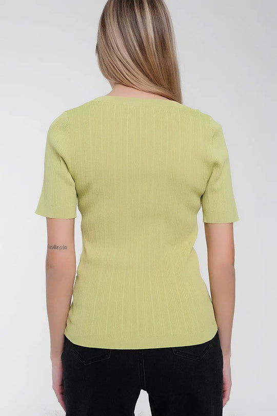 Pull à manches courtes avec encolure dégagée vert - Pulls
