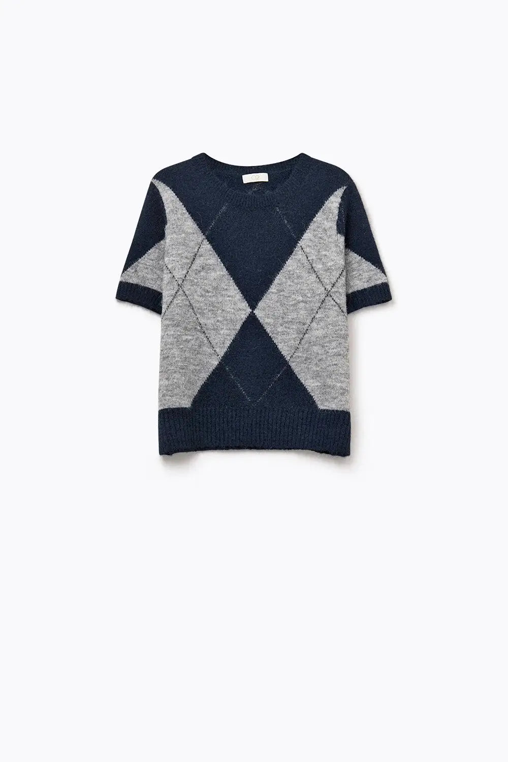 pull à manches courtes avec imprimé diamant en marine et gris - One Size / bleu - Pulls