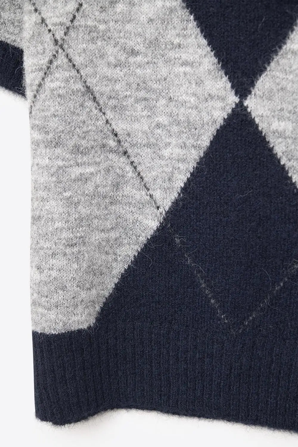 pull à manches courtes avec imprimé diamant en marine et gris - One Size / bleu - Pulls