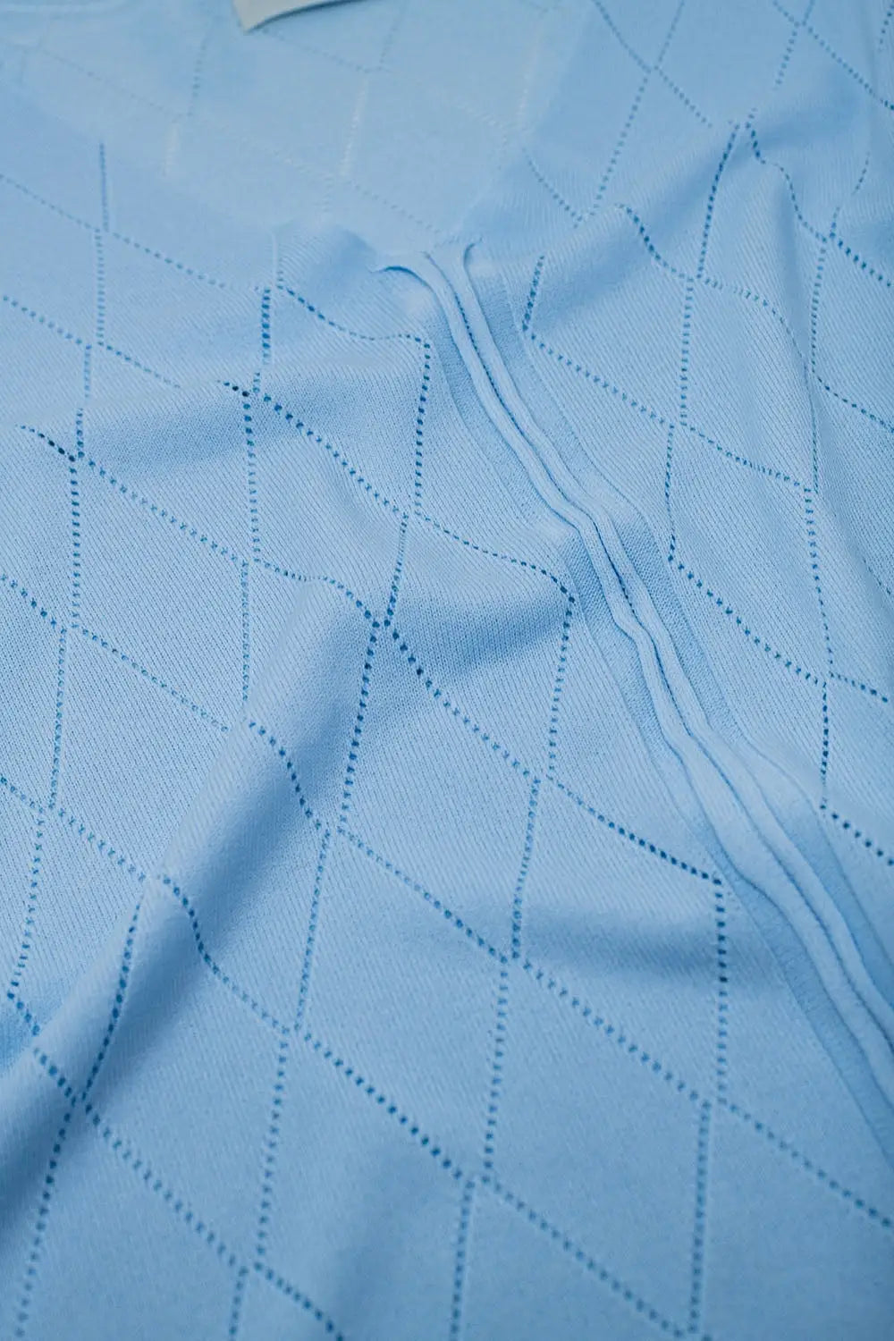 Pull à manches courtes bleu clair avec motif argyle - One Size / bleu - Pulls