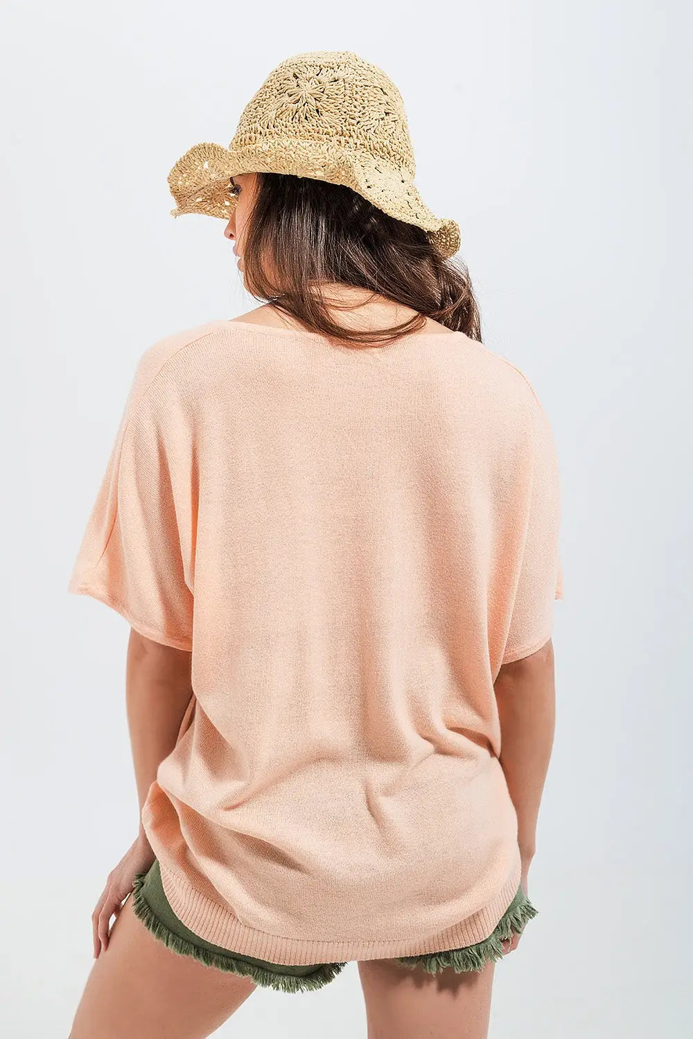 Pull à manches courtes et col en V rose - One Size / rose - Pulls
