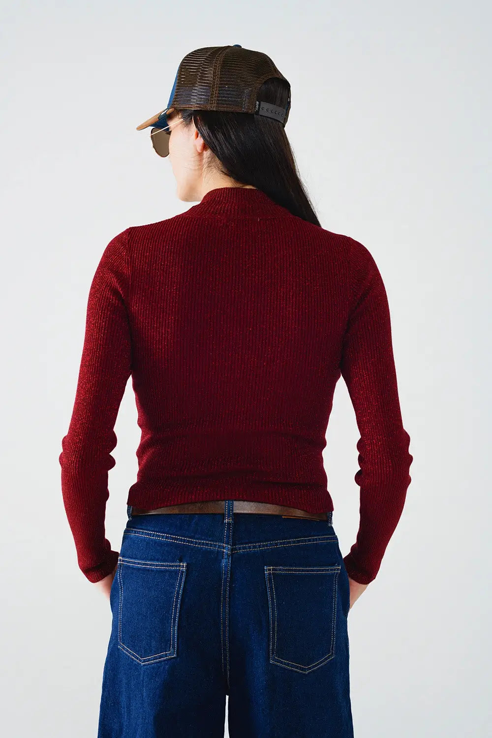 Pull à manches longues à col roulé et paillettes rouges étincelantes - Pulls