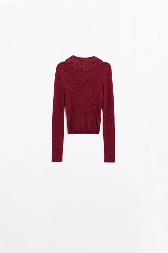 Pull à manches longues à col roulé et paillettes rouges étincelantes - Pulls