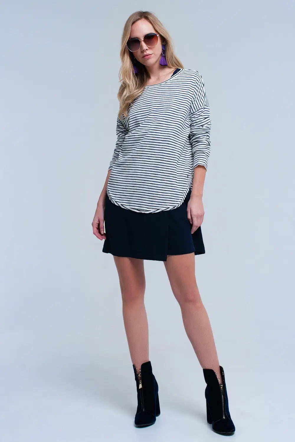 Pull asymétrique rayé bleu - Pulls