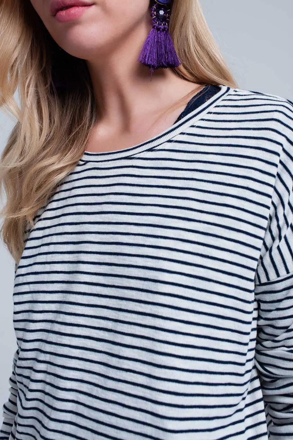 Pull asymétrique rayé bleu - Pulls