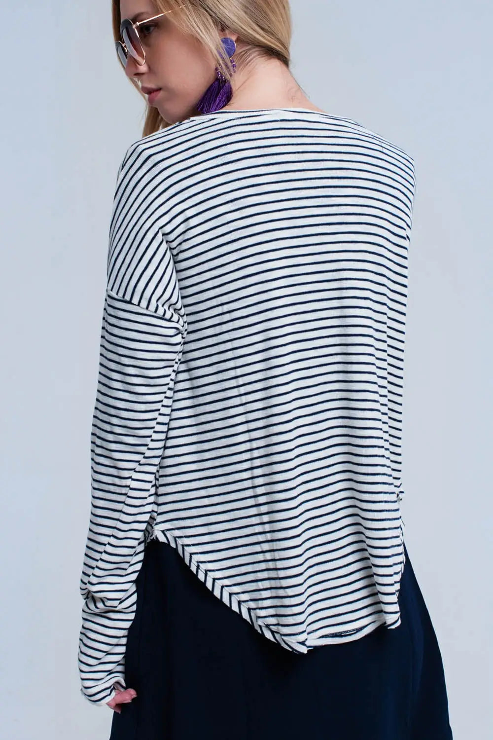 Pull asymétrique rayé bleu - Pulls