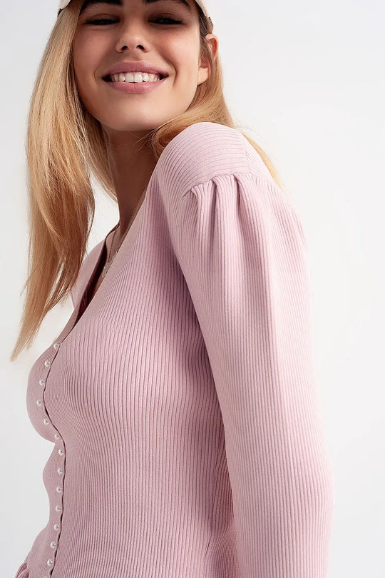 Pull avec devant perlé en rose - Pulls