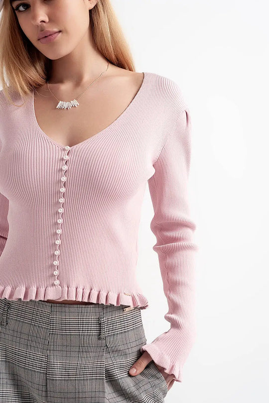 Pull avec devant perlé en rose - Pulls