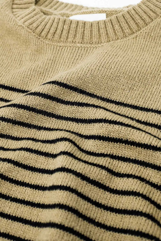 Pull beige à rayures noires et col bateau - Pulls