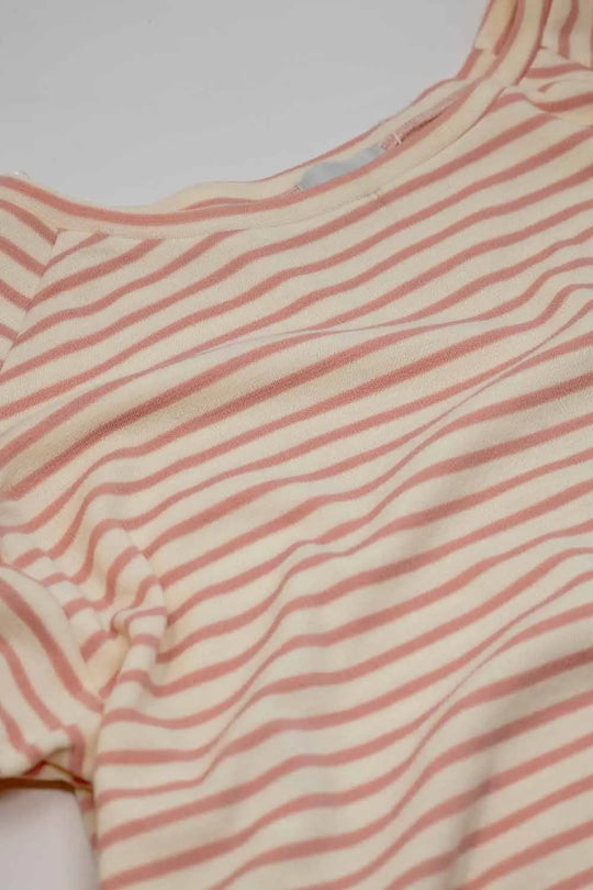 Pull blanc à manches longues rayures roses et col bateau - Pulls