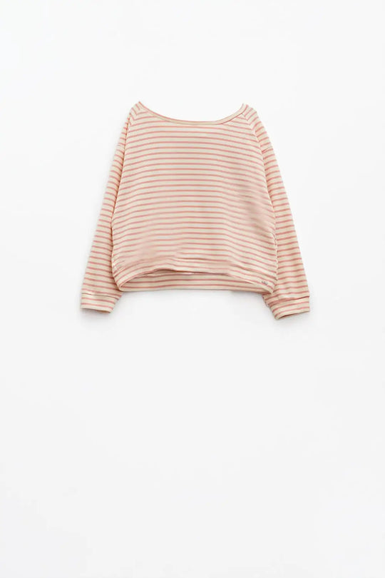 Pull blanc à manches longues rayures roses et col bateau - Pulls