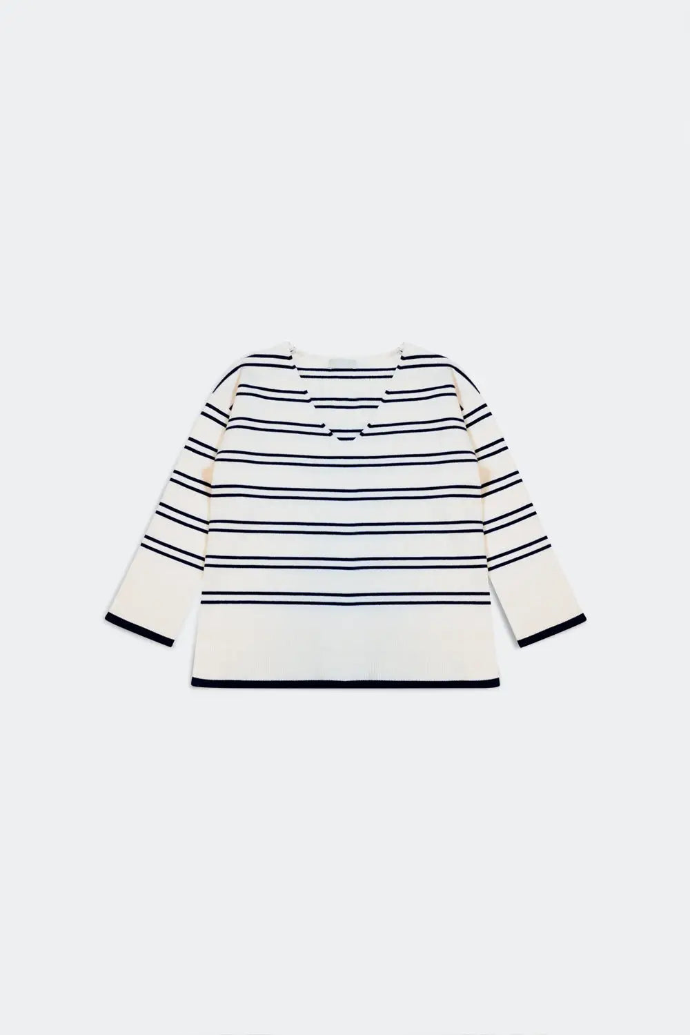 Pull blanc à rayures marines - Pulls