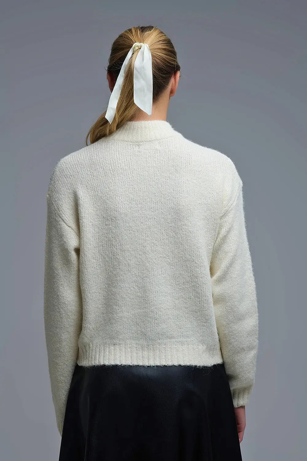 Pull blanc en tricot avec motif abstrait - One Size / blanc - Pulls