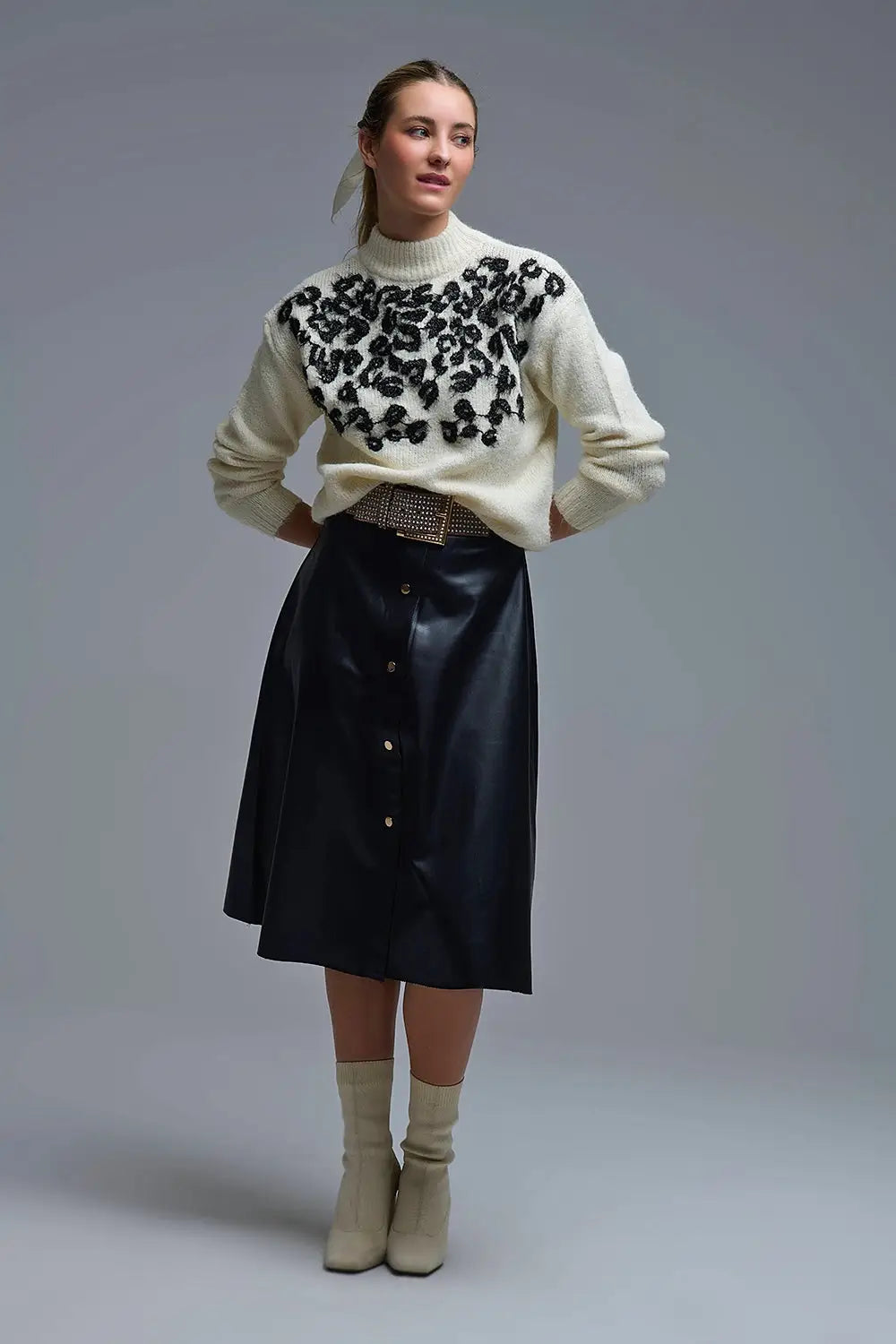 Pull blanc en tricot avec motif abstrait - One Size / blanc - Pulls