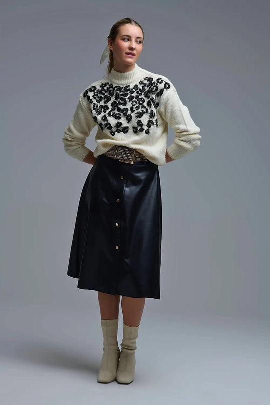 Pull blanc en tricot avec motif abstrait - One Size / blanc - Pulls