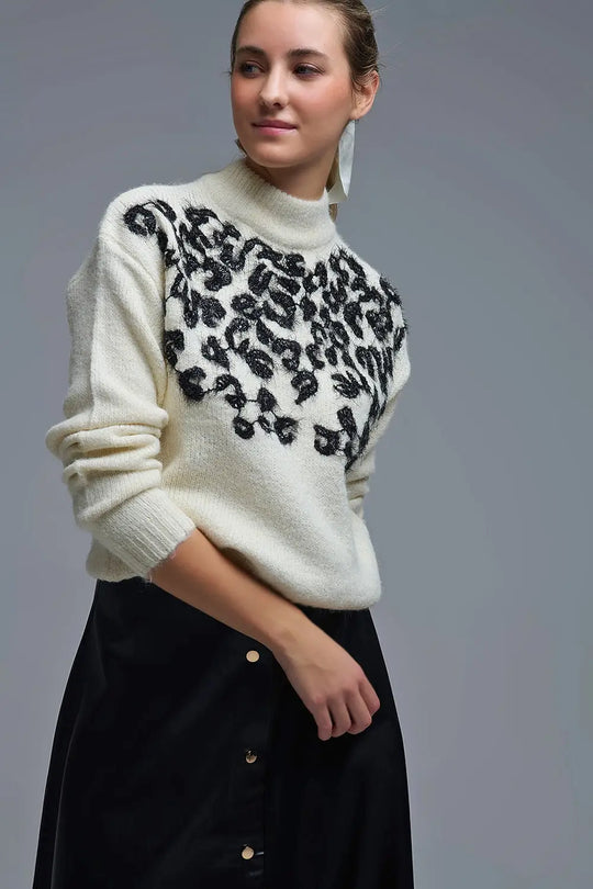 Pull blanc en tricot avec motif abstrait - One Size / blanc - Pulls