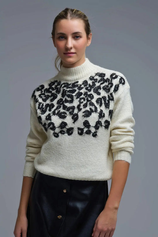 Pull blanc en tricot avec motif abstrait - One Size / blanc - Pulls