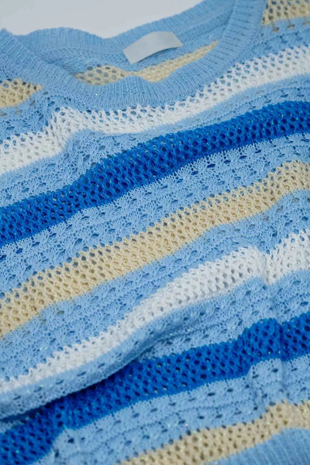 Pull bleu multicolore à manches longues et col bateau - One Size / bleu - Pulls