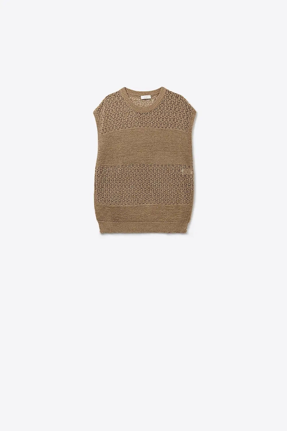 Q2 Pull camel en maille ouverte douce et manches tombantes