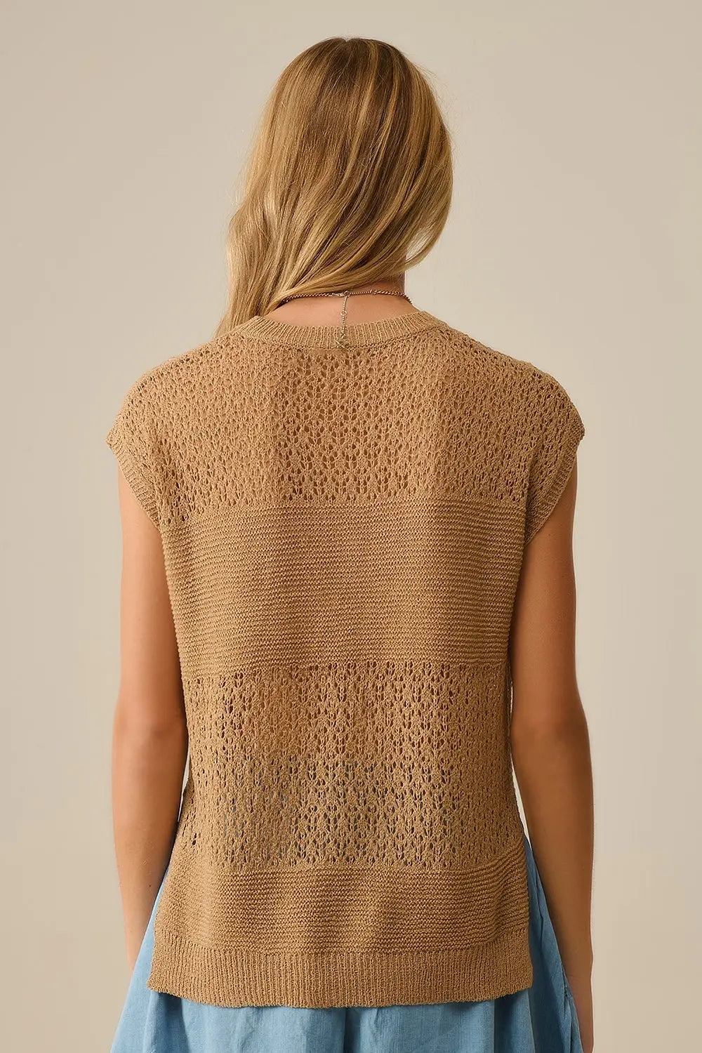 Pull camel en maille ouverte douce et manches tombantes - One Size / marron