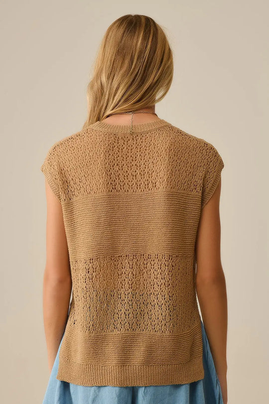 Pull camel en maille ouverte douce et manches tombantes - One Size / marron