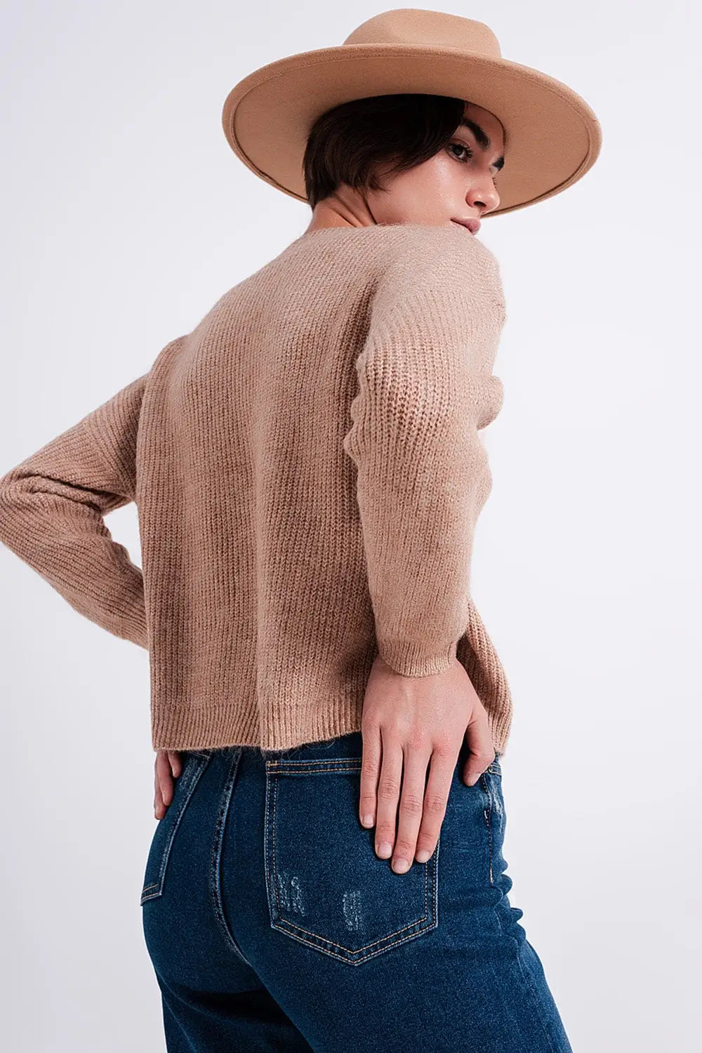 Pull col montant beige - Pulls