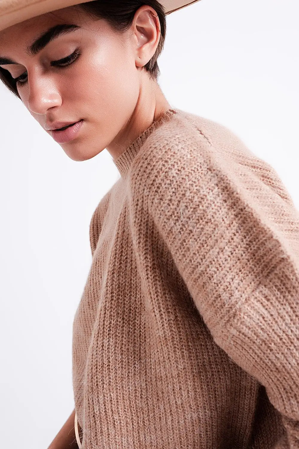 Pull col montant beige - Pulls