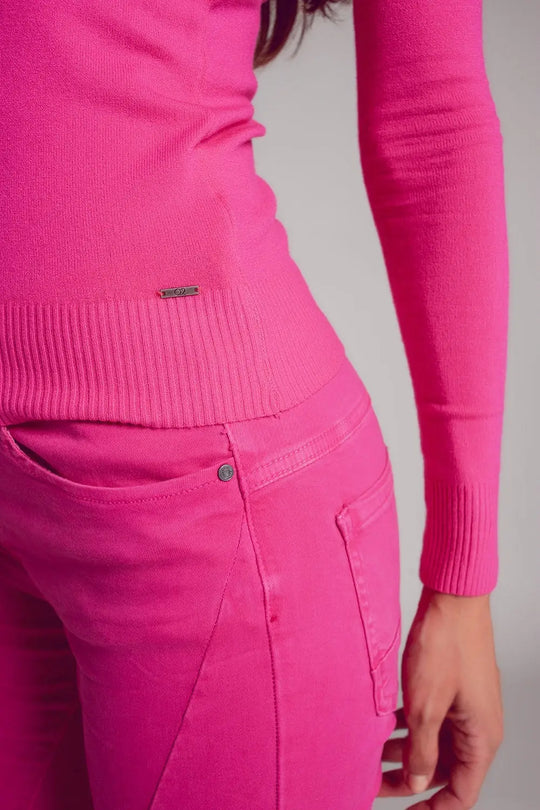 Pull col montant fuchsia - Pulls