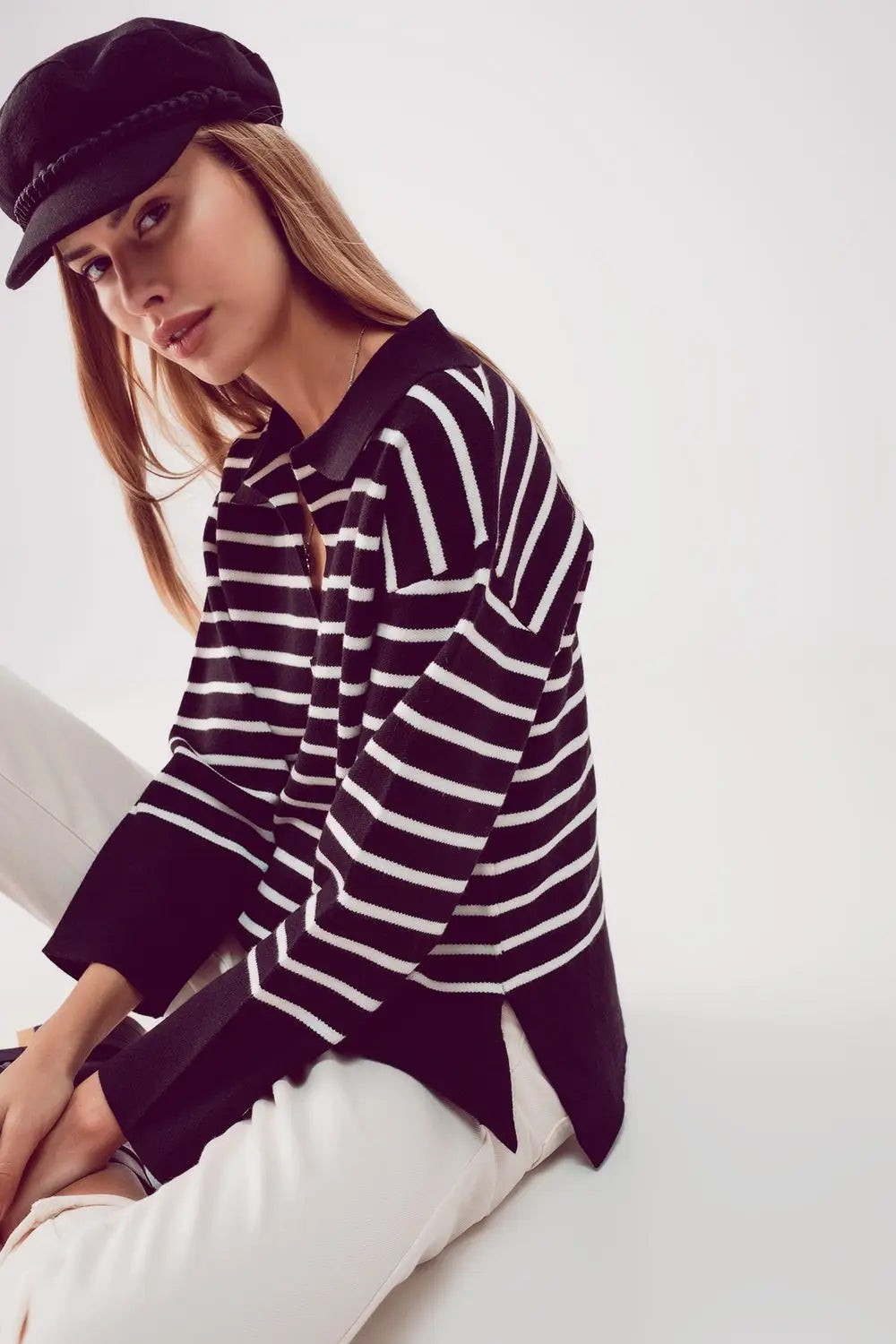 Pull col polo rayé noir - Pulls