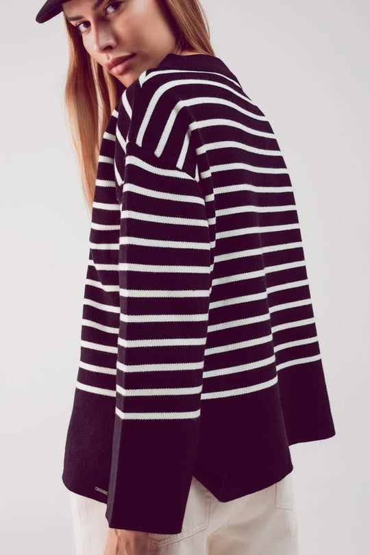 Pull col polo rayé noir - Pulls