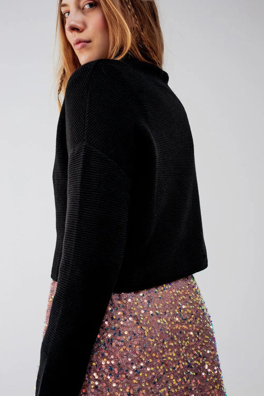Pull col roulé côtelé noir - Pulls
