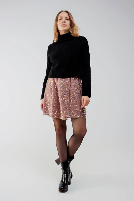 Pull col roulé côtelé noir - Pulls
