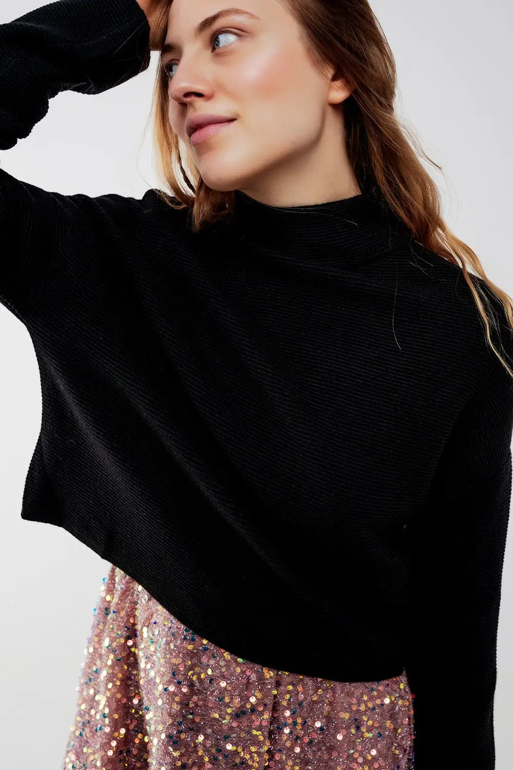 Pull col roulé côtelé noir - Pulls