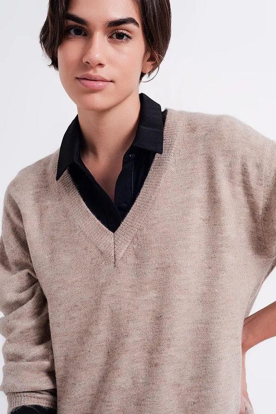 Pull col V brun - Pulls