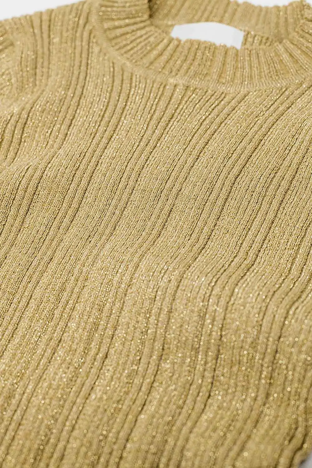 Pull côtelé ajusté en beige avec détails en fil d’argent - Pulls