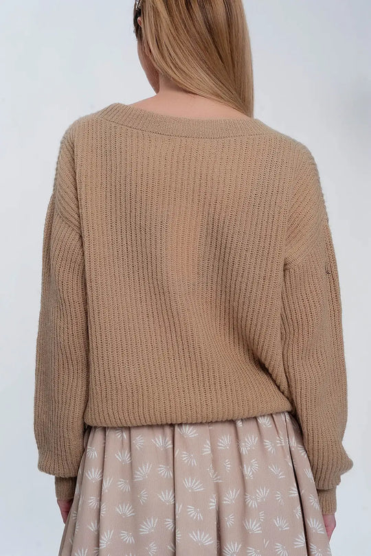 Pull côtelé beige clair - Pulls