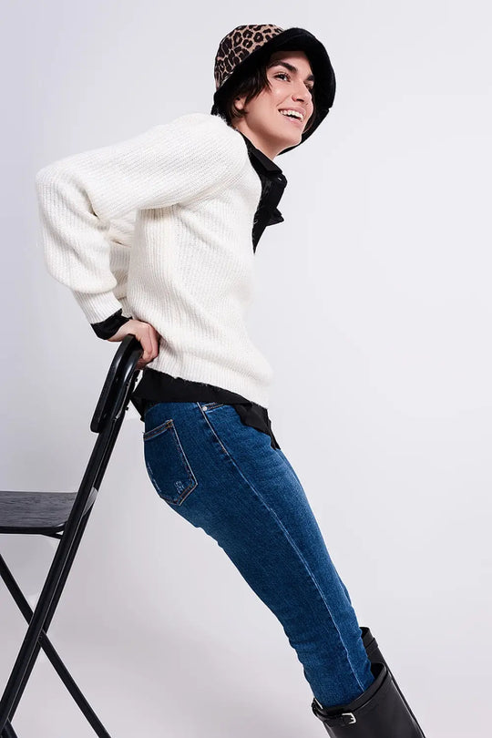 Pull côtelé blanc cassé - Pulls