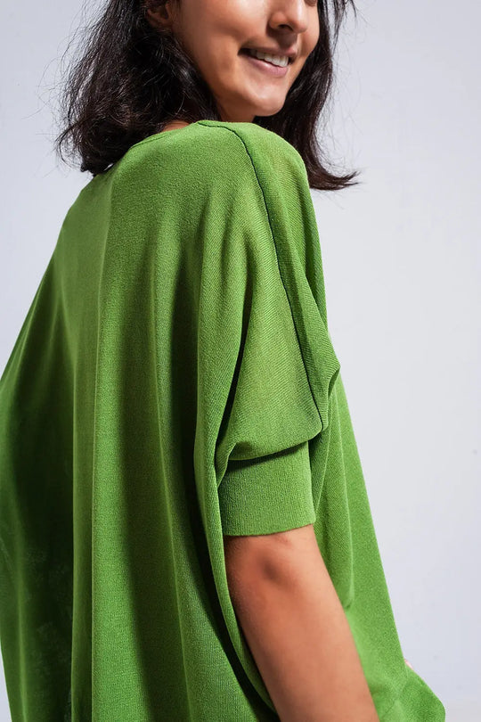 Pull coupe carrée à col en V vert - Pulls