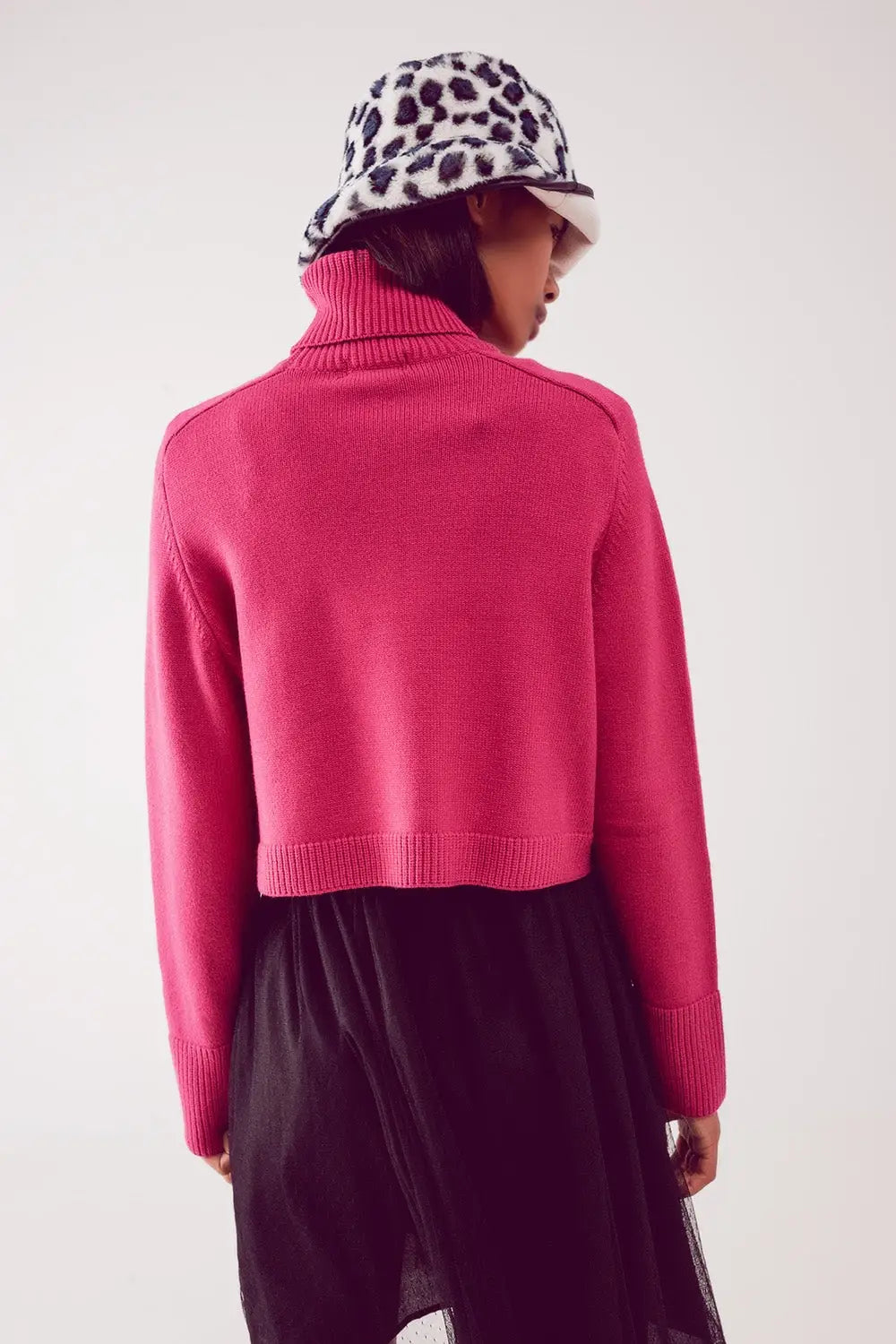 Pull court à col haut en fuchsia - Pulls