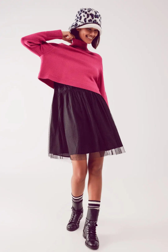 Pull court à col haut en fuchsia - Pulls