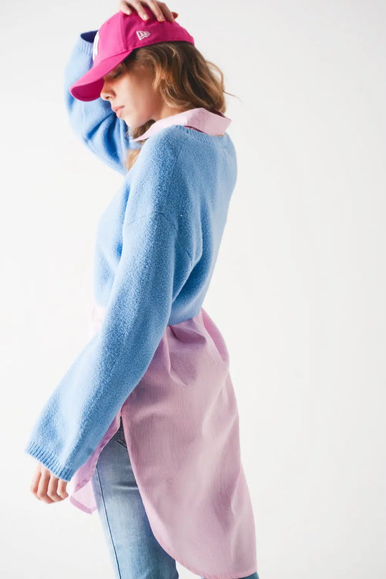 Pull court en maille duveteuse bleu - Pulls